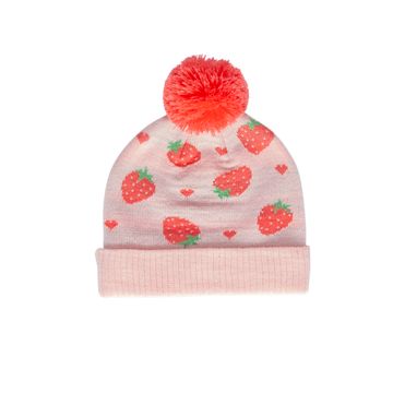 Acorn Kids Strawberry Fields Merino Beanie in Pink, Red and Green