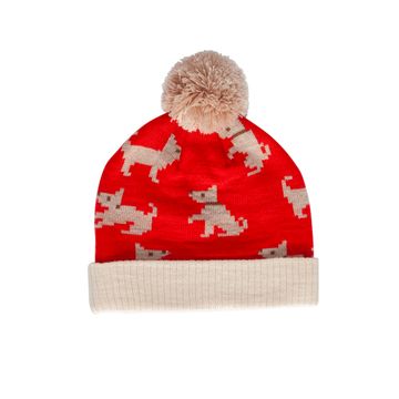 Acorn Kids Puppy Dog Merino Beanie in Red, Tan and Brown