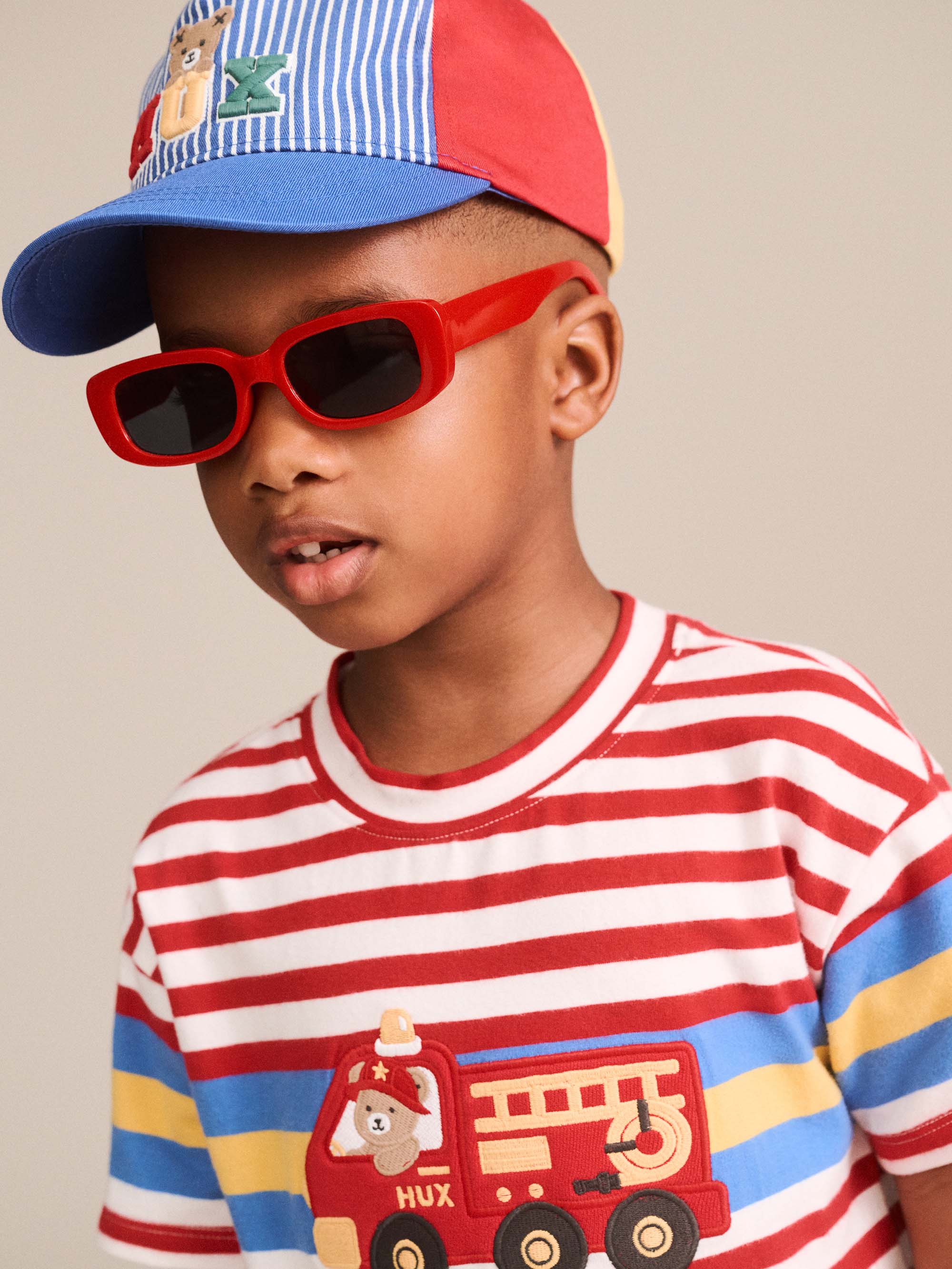 HUXBABY FIREMAN HUX STRIPE TEE in RACER RED /ALMOND MILK