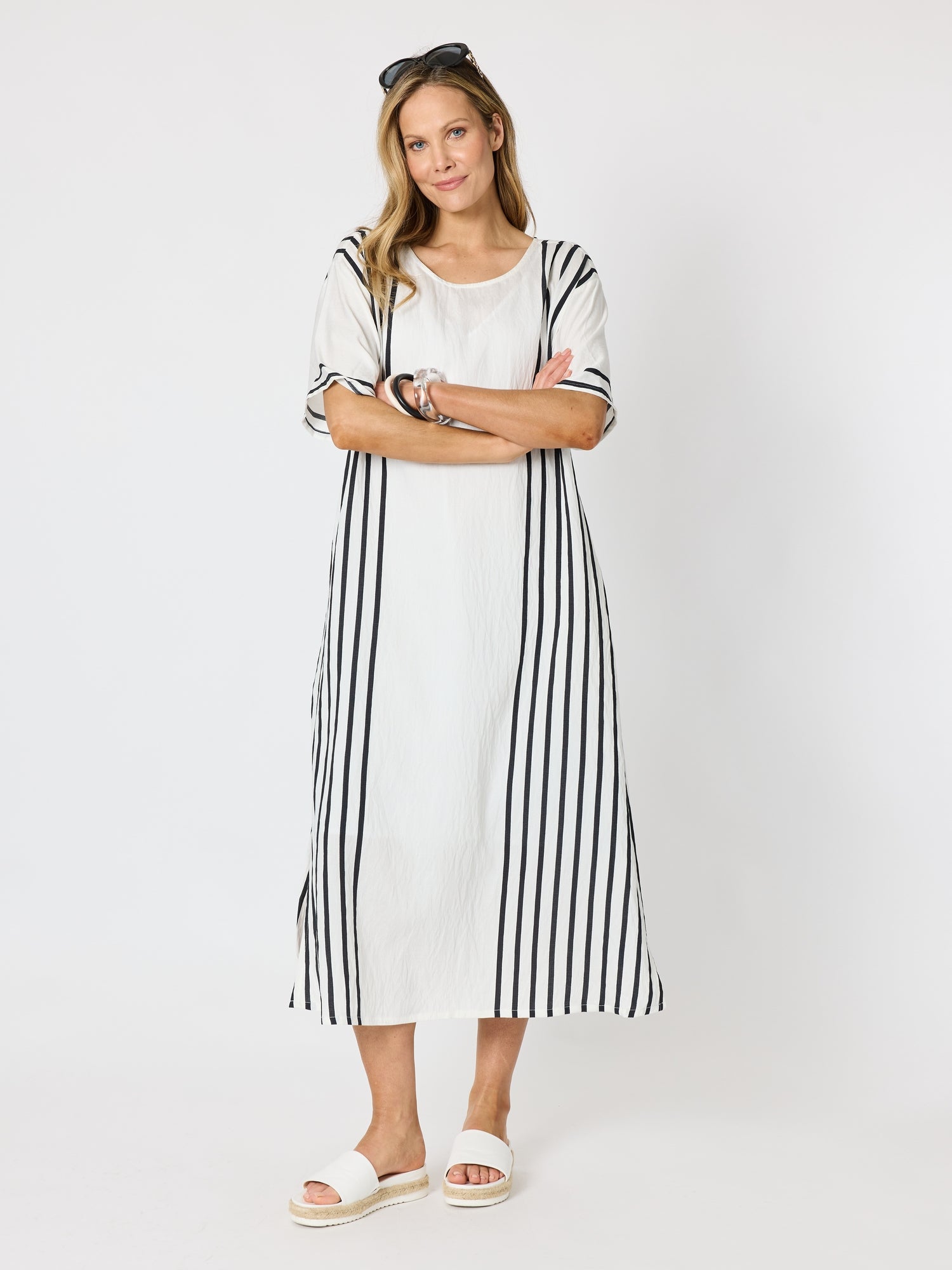 Clarity Sevilla Stripe Print Dress - White/Black in White/Black