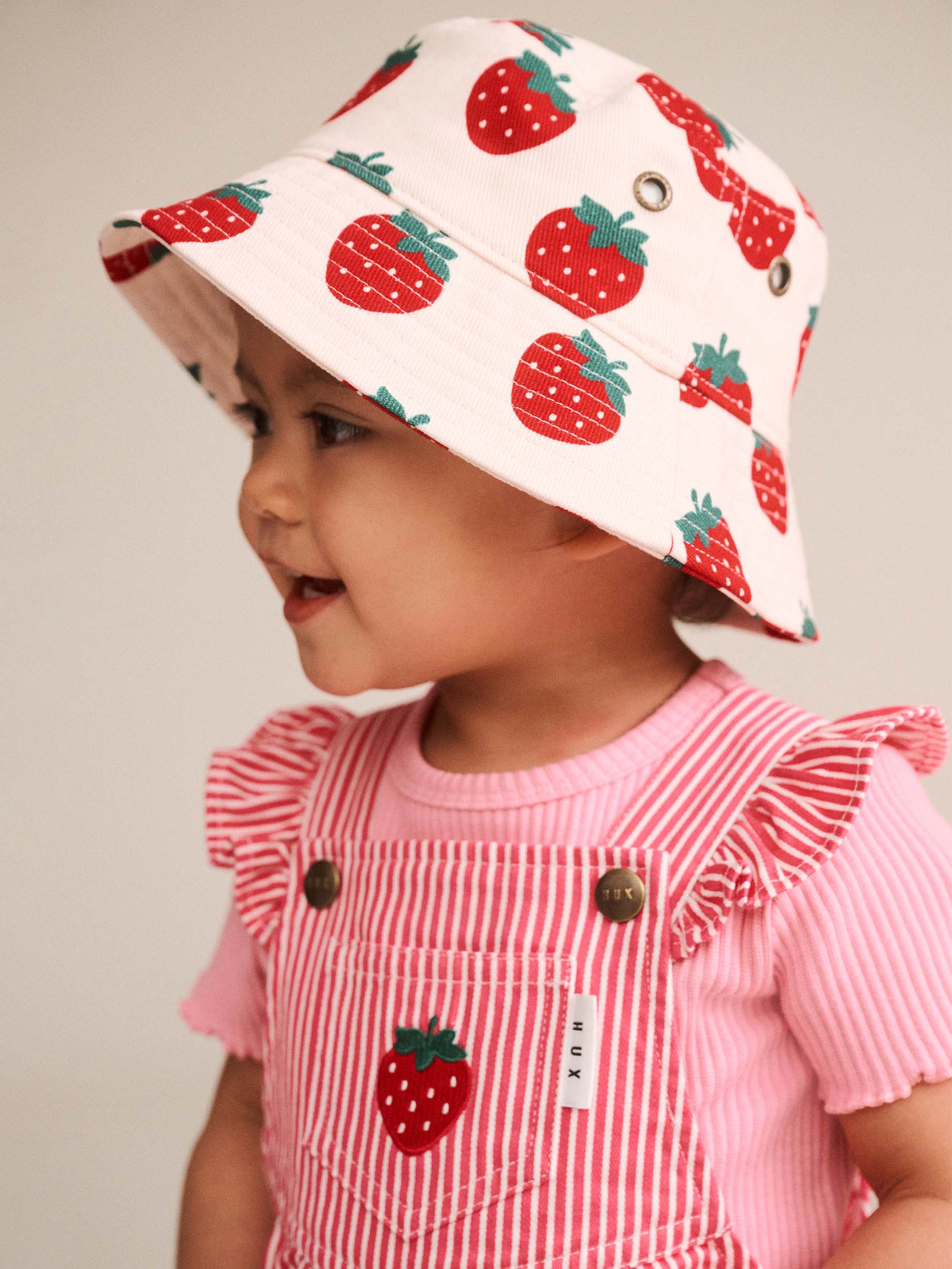 HUXBABY STRAWBERRY EMB STRIPE PLAYSUIT in HONEYSUCKLE / ALMOND MILK
