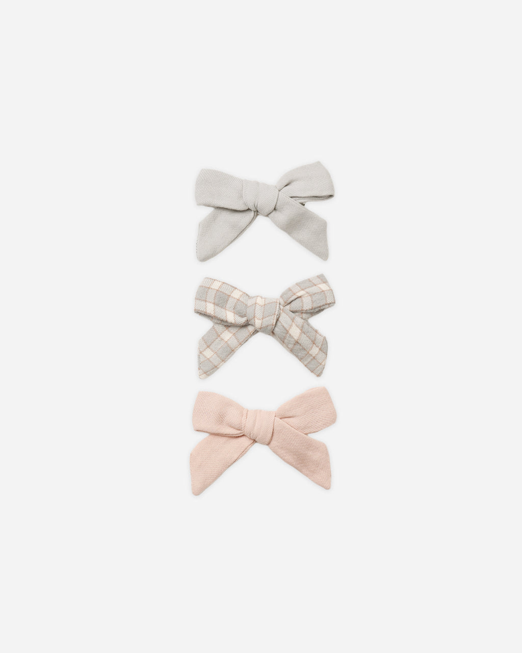Quincy Mae Bow W. Clip, Set Of 3 Cloud, Blue Gingham, Dusty Rose in CLOUD