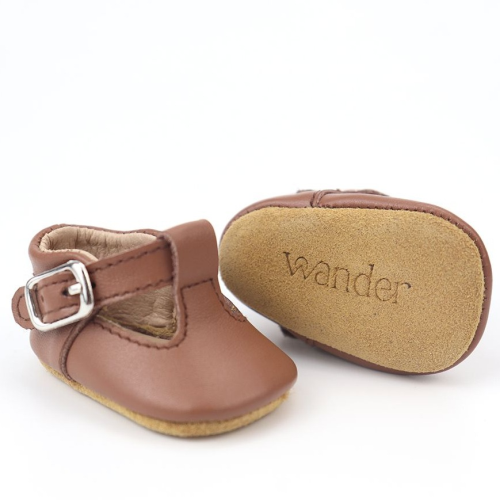 Wander - T Bar Leather Doll Shoes - Chocolate