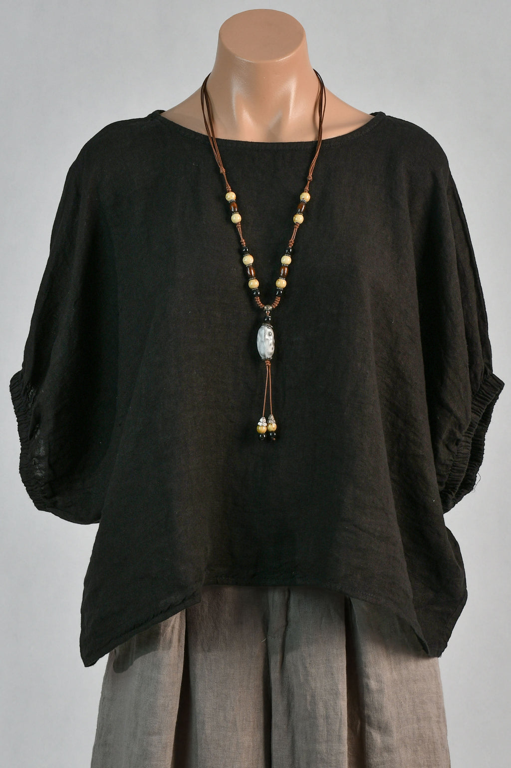 LA SOFIA VLST370 (13141) - MARTINA LINEN TOP  - BLACK in Black
