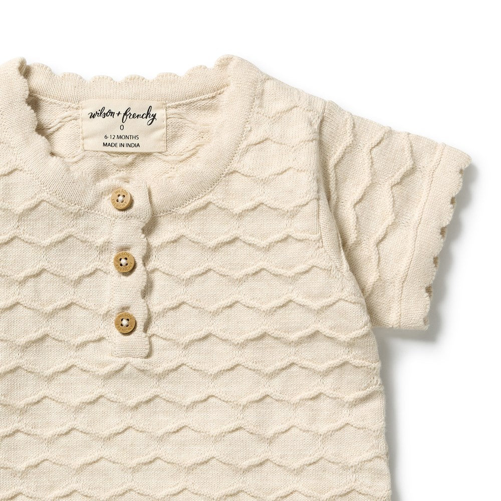 Wilson and Frenchy Milk Cloud Organic Knitted Chevron Bodysuit in Milk Cloud