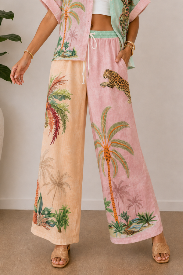 LA SOFIA VLSP511 (22212) -  PORTOFINO WIDE LEG PANT - SAFARI PALM in Safari Palm