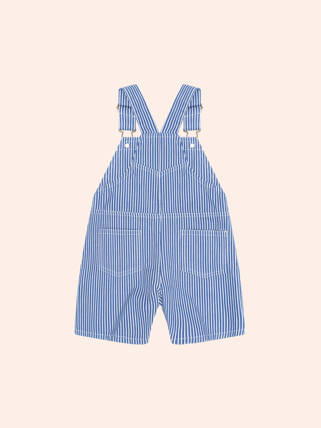 HUXBABY COBALT STRIPE CARPENTER SHORTALL in COBALT/ ALMOND MILK STRIPE