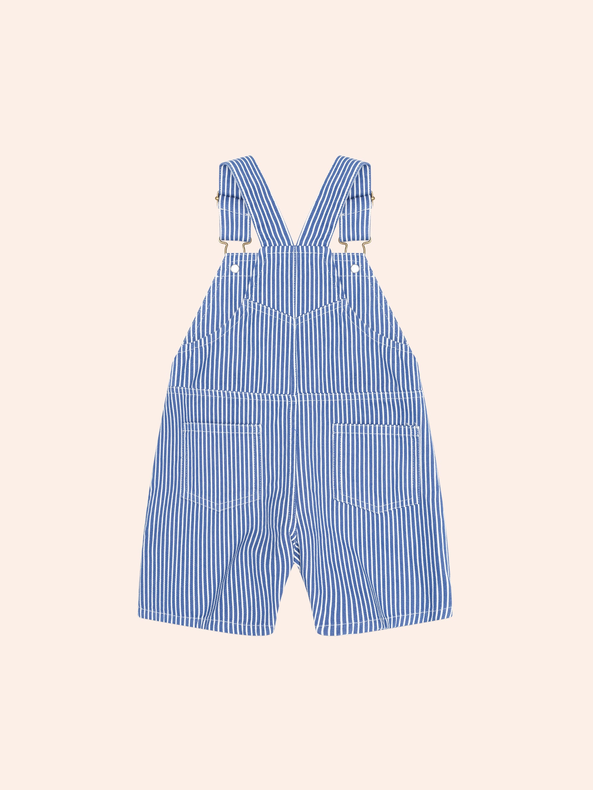 HUXBABY COBALT STRIPE CARPENTER SHORTALL in COBALT/ ALMOND MILK STRIPE