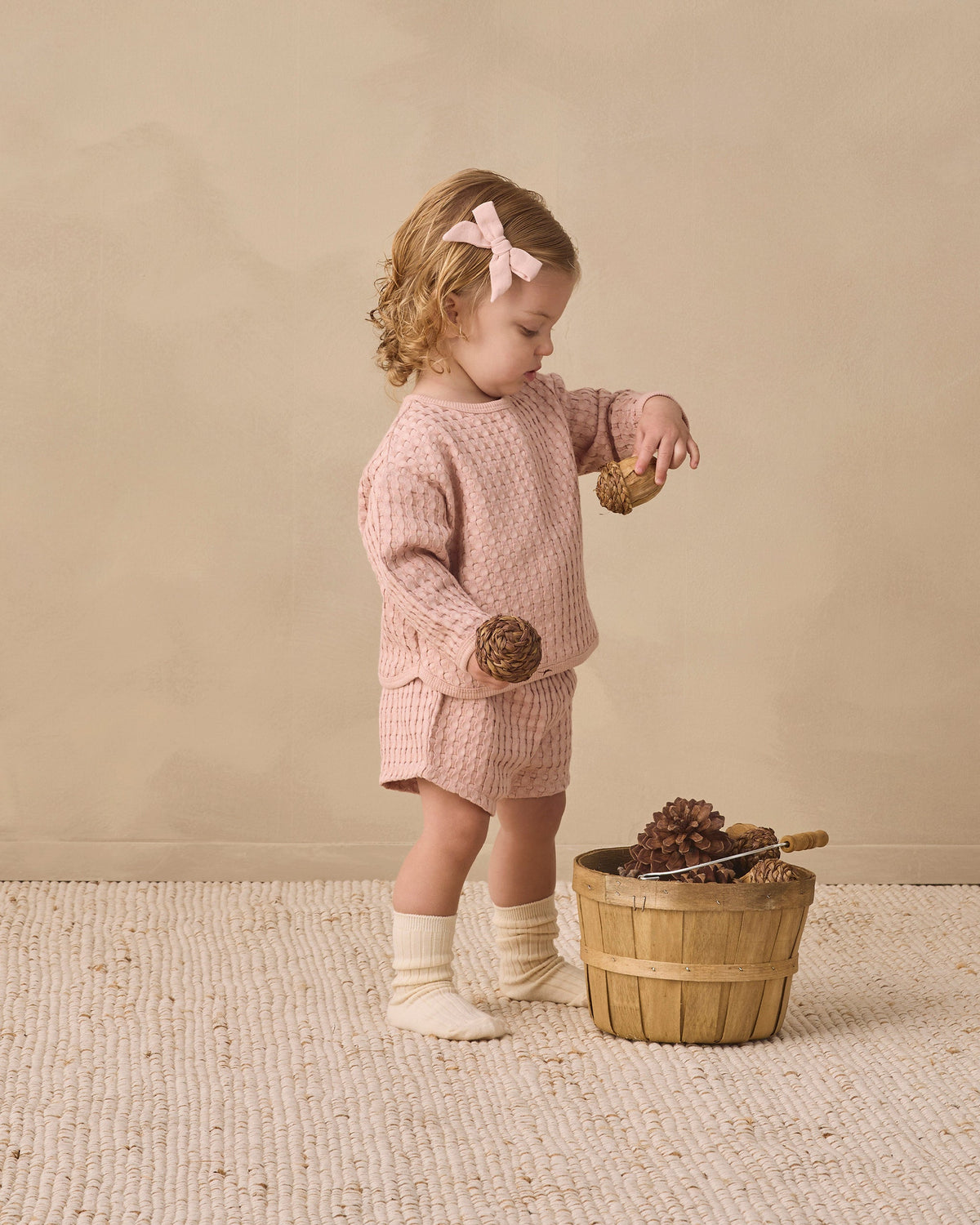 Quincy Mae Bow W. Clip, Set Of 3 Cloud, Blue Gingham, Dusty Rose in CLOUD