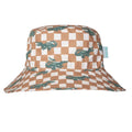Acorn Kids Crocodile Checks Wide Brim Bucket Hat in Caramel, Cream and Green
