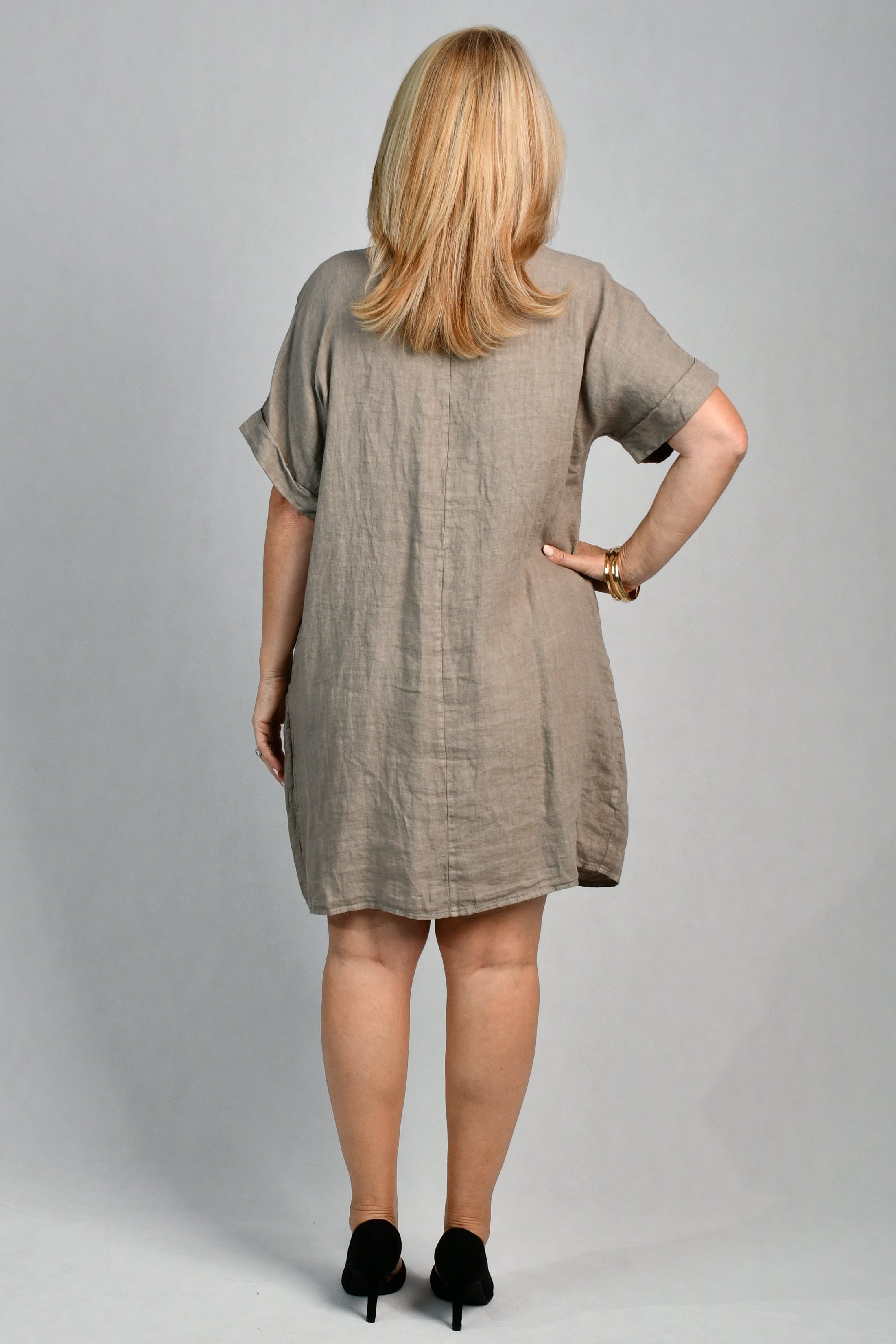 LA SOFIA VLSD370 (14590) - NINA LINEN DRESS - FANGO in Fango