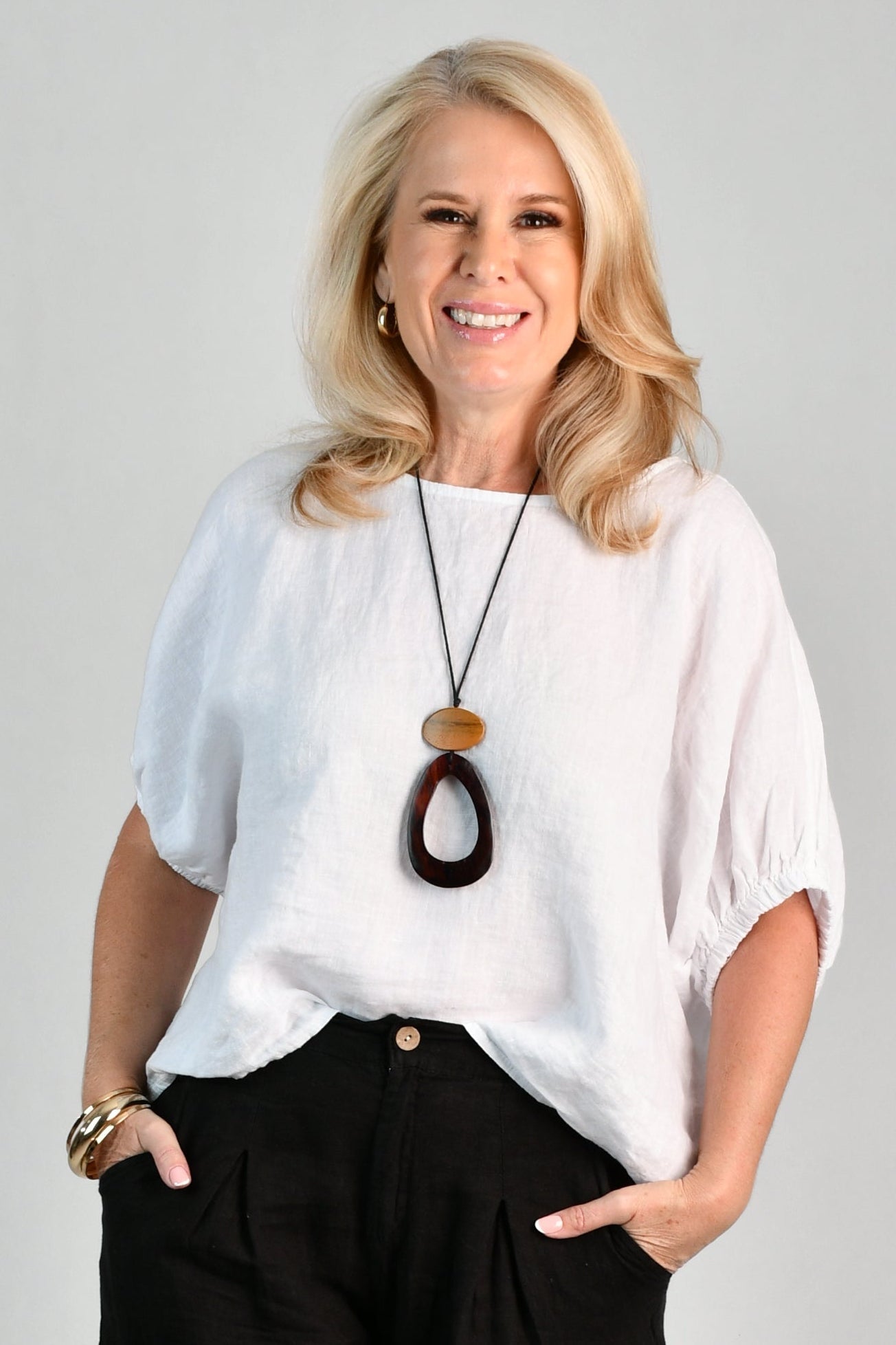 LA SOFIA VLST370 (26C477) - MARTINA LINEN TOP - WHITE in White