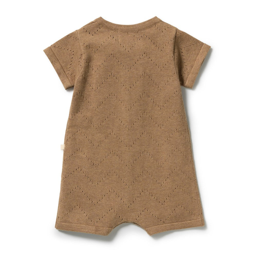 Wilson and Frenchy Ginger Snap Organic Knitted Pointelle Growsuit in Ginger Snap