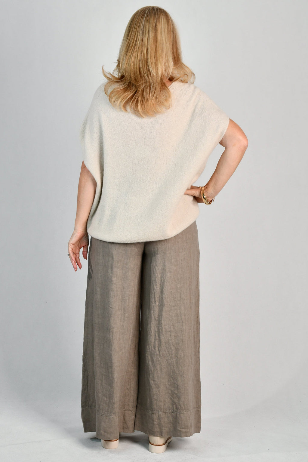 LA SOFIA VLSP130 (12786) - CAMILLA LINEN PANT - FANGO in Fango