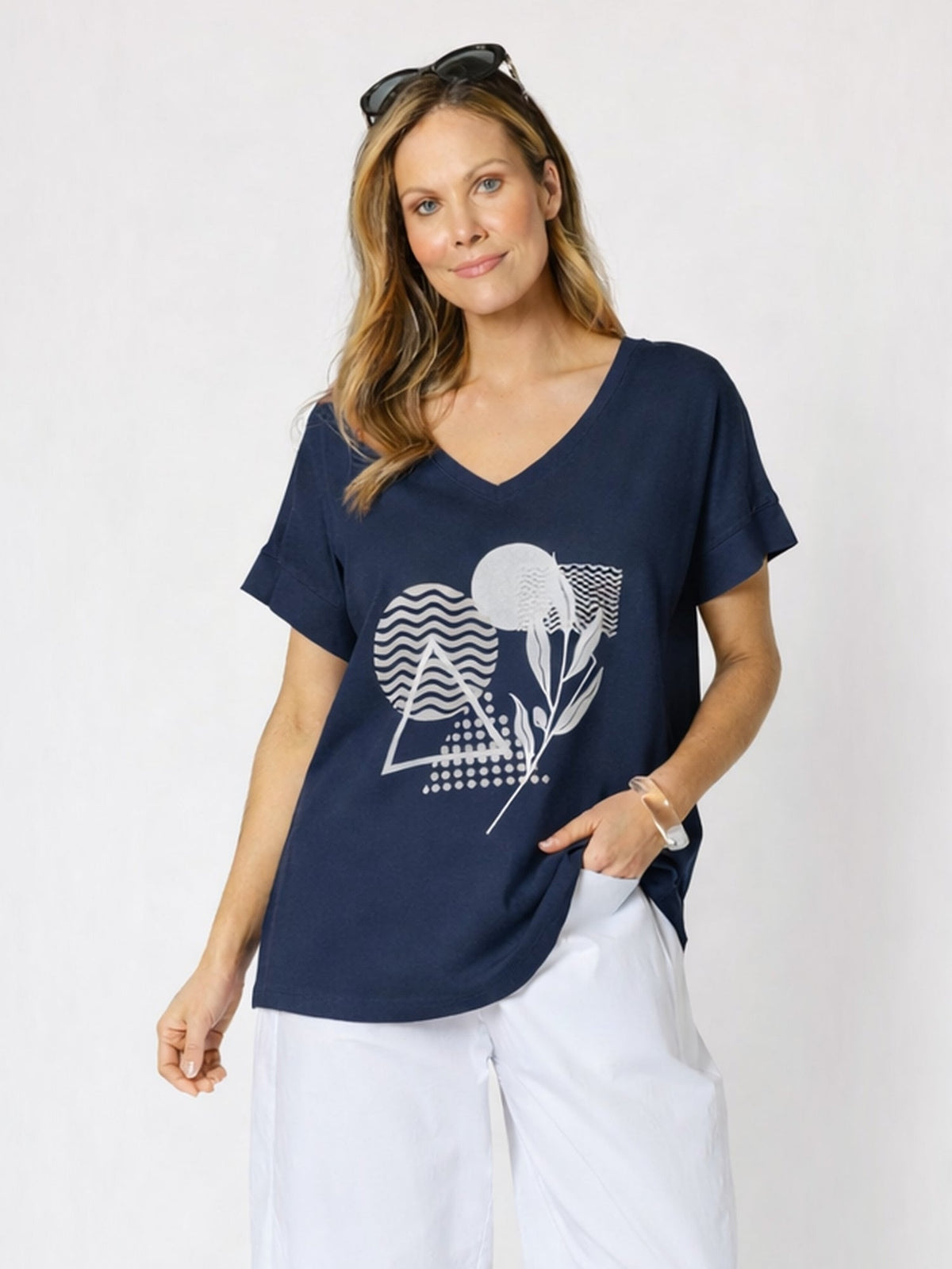 Clarity Orbit Print Top - Navy in Navy