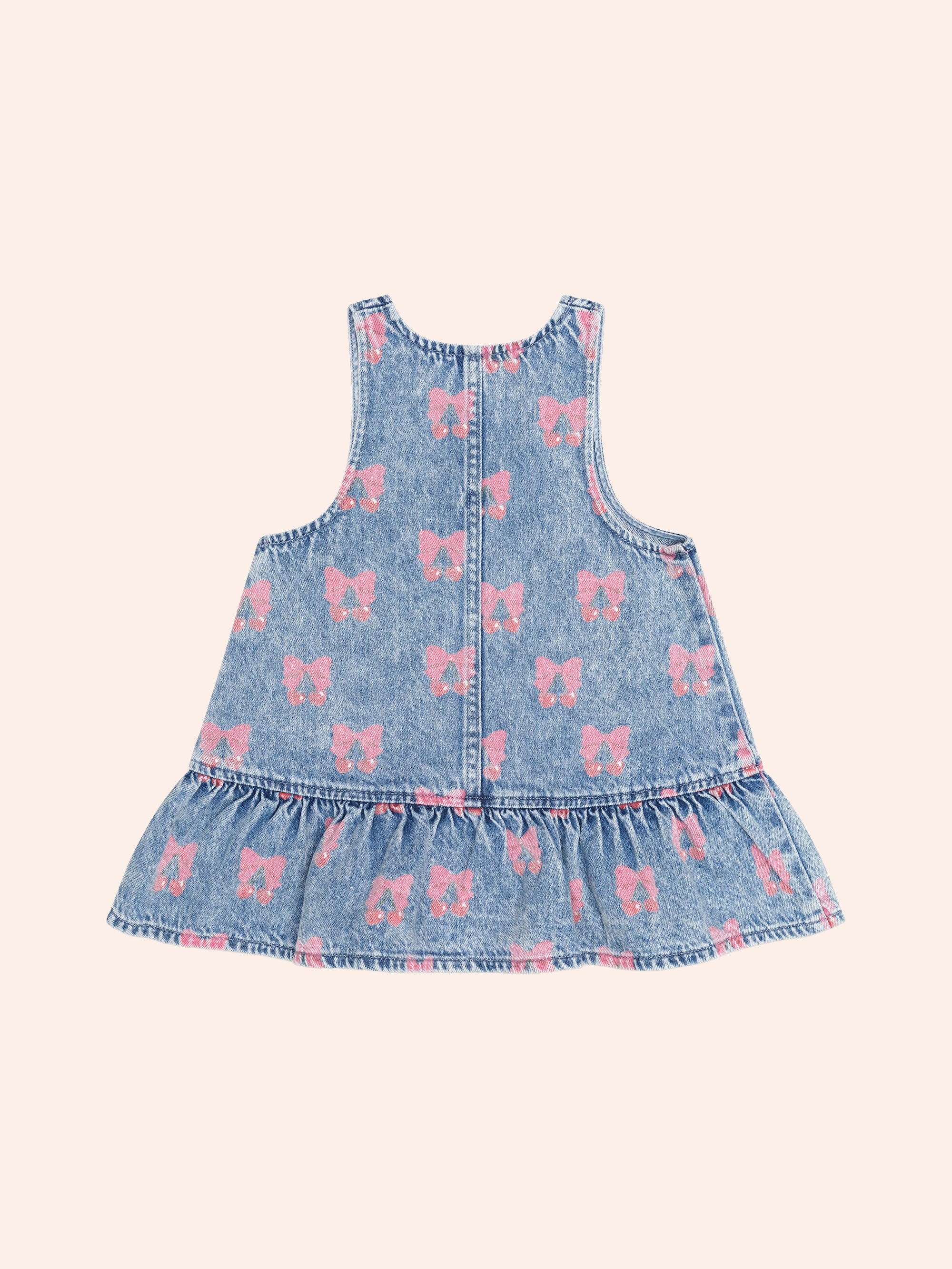HUXBABY DREAMY DENIM CHERRY PINAFORE in MULTI DENIM