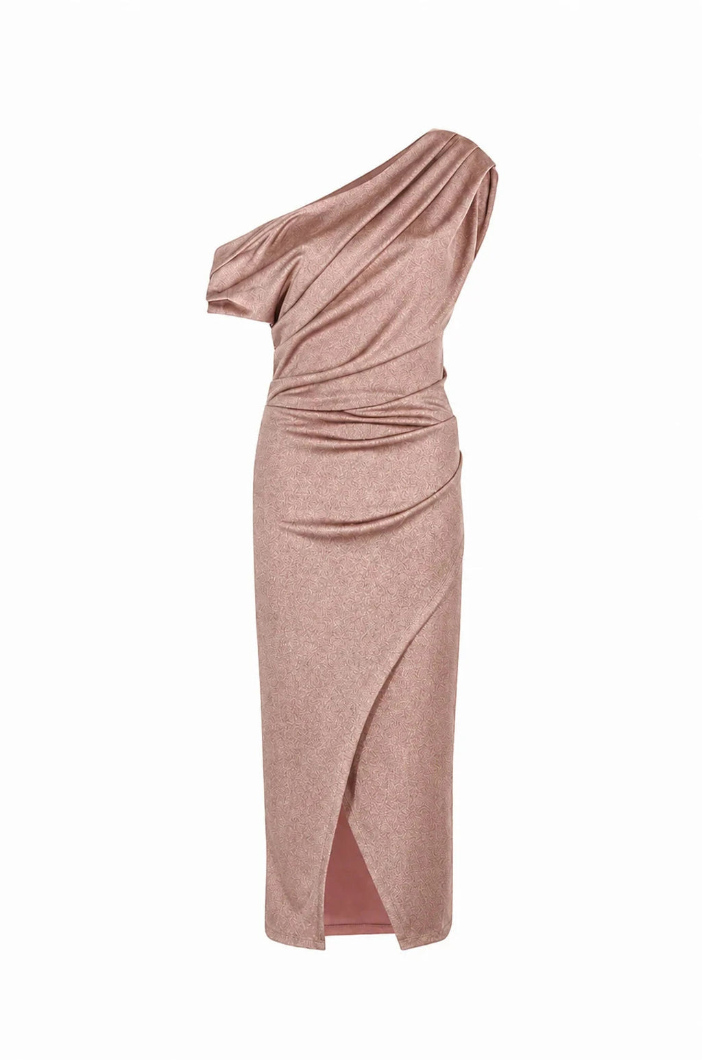 Carolina Roslyn Off Shoulder Midi Dress Champagne Metallic in Single