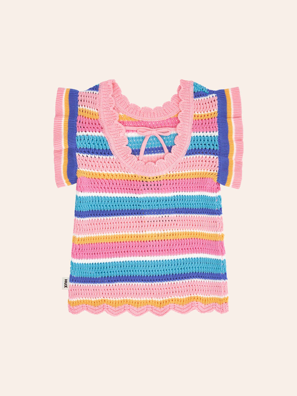 HUXBABY Beach Club Stripe Crochet Tie Dress in Single
