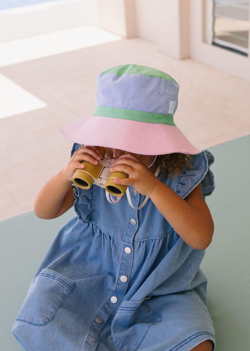 Acorn Kids Pink Colour Block Wide Brim Bucket Hat in Pink