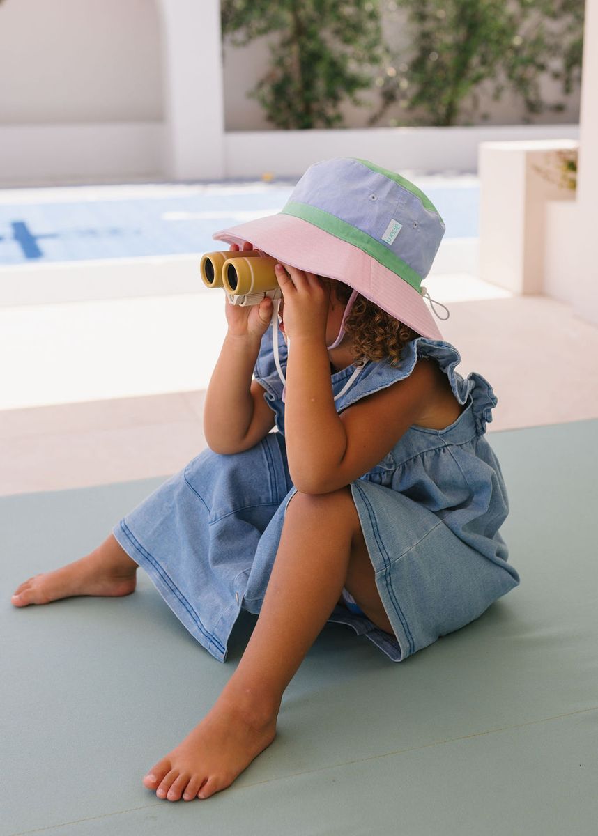 Acorn Kids Pink Colour Block Wide Brim Bucket Hat in Pink