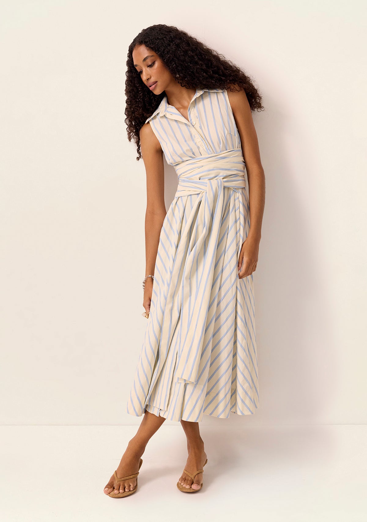 MOS The Label Everly Midi Dress in Blue Stripes