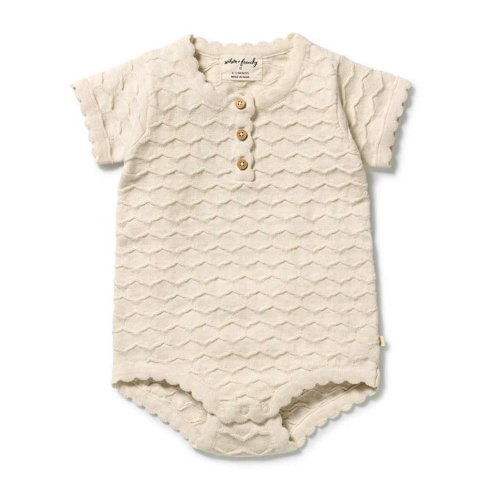 Wilson and Frenchy Milk Cloud Organic Knitted Chevron Bodysuit in Milk Cloud
