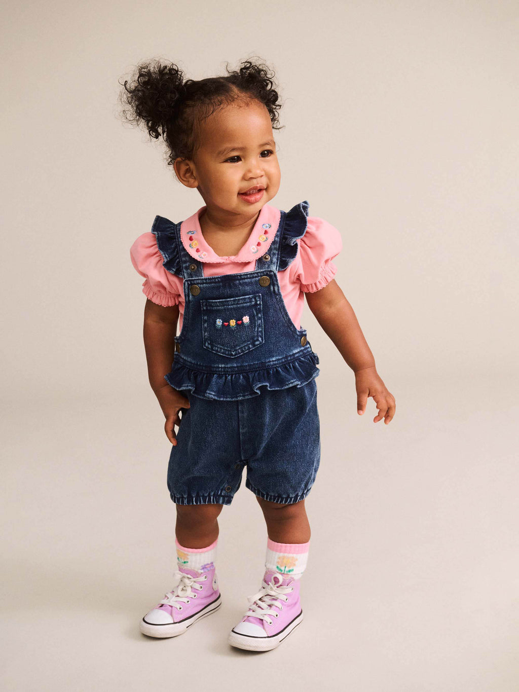 HUXBABY FLORAL 2PC DENIM SET in VINTAGE PINK / DENIM