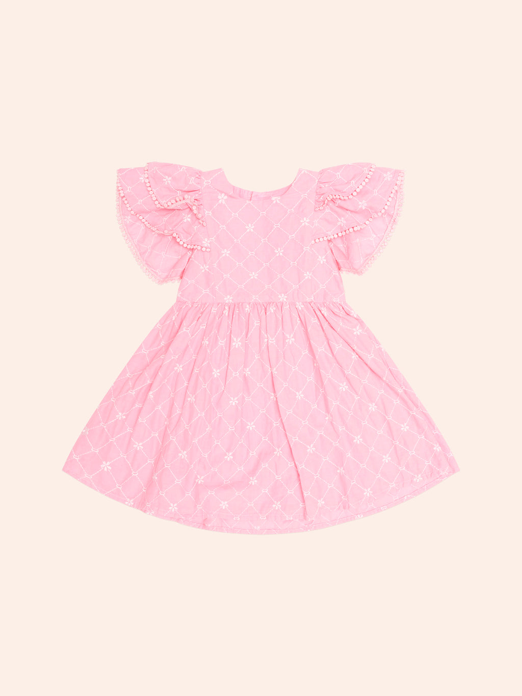 HUXBABY FLORAL BRODERIE DRESS in PEONY