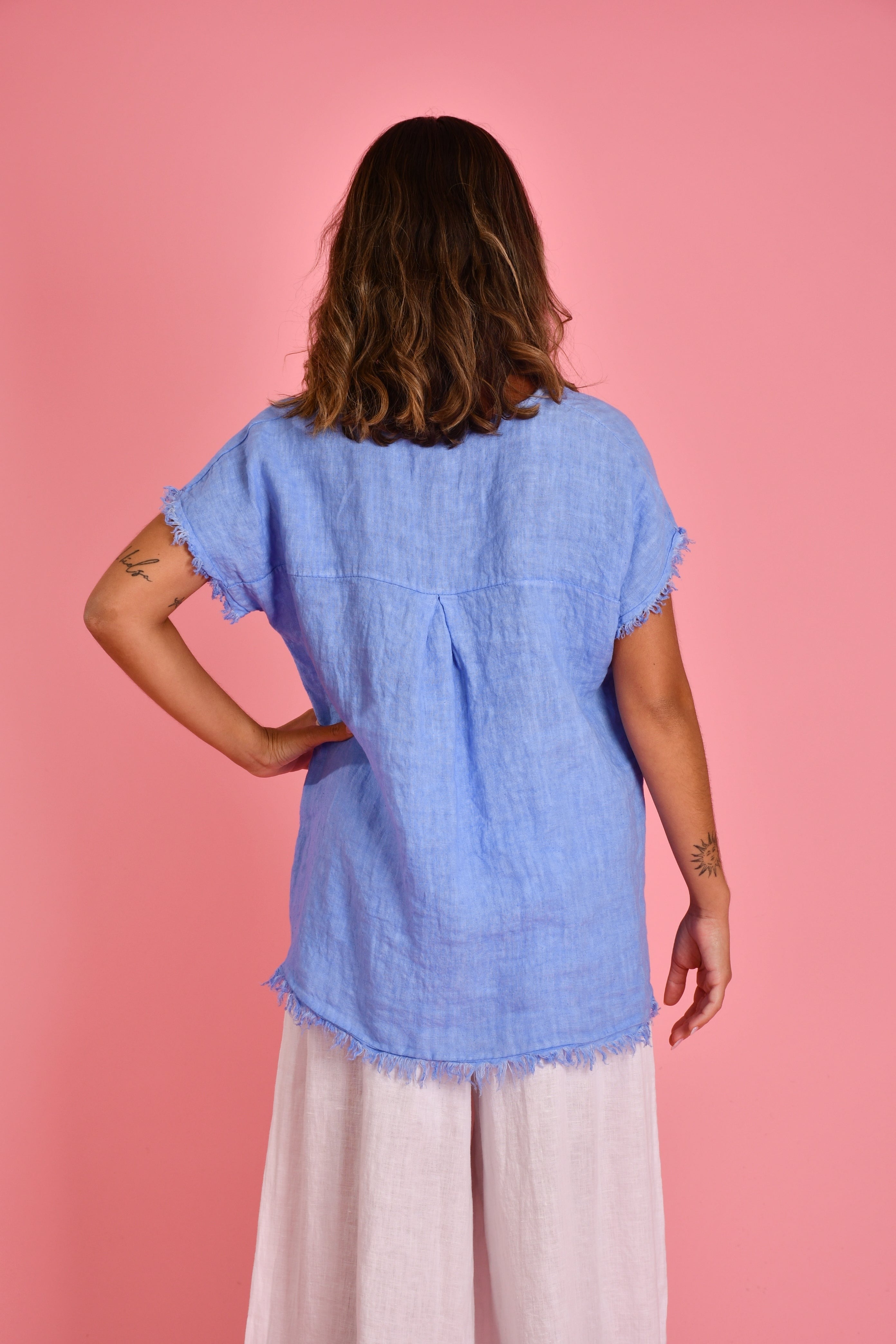 LA SOFIA VLST350 (22C811) - CAPRI LINEN T SHIRT - SEA BLUE in Sea Blue