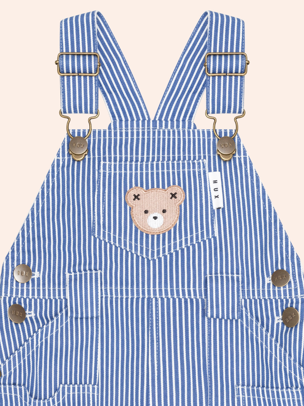 HUXBABY COBALT STRIPE CARPENTER SHORTALL in COBALT/ ALMOND MILK STRIPE