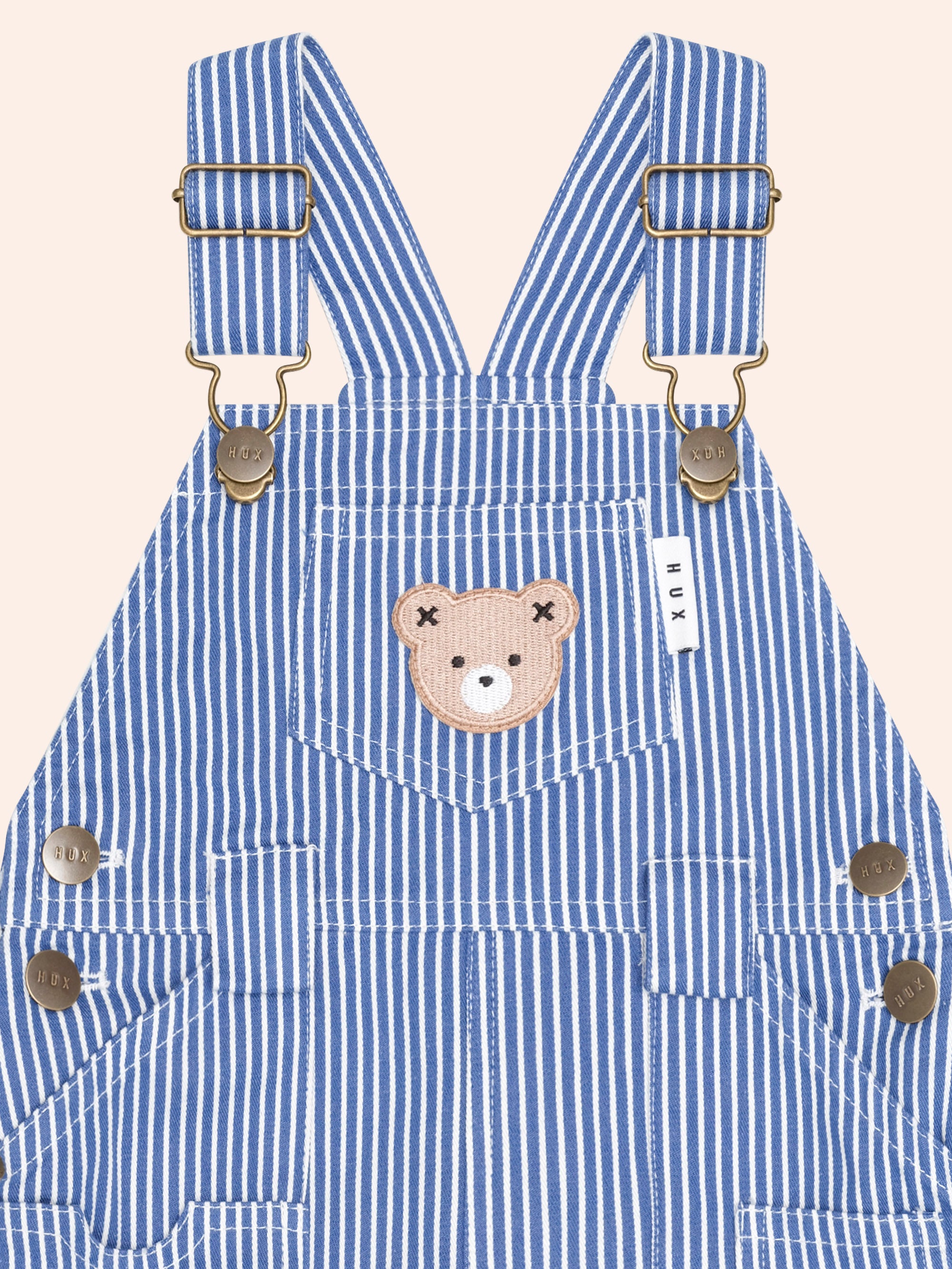 HUXBABY COBALT STRIPE CARPENTER SHORTALL in COBALT/ ALMOND MILK STRIPE