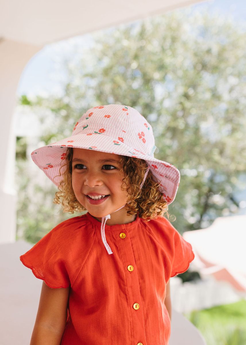 Acorn Kids Striped Posy Wide Brim Sunhat in Pink, White and Red