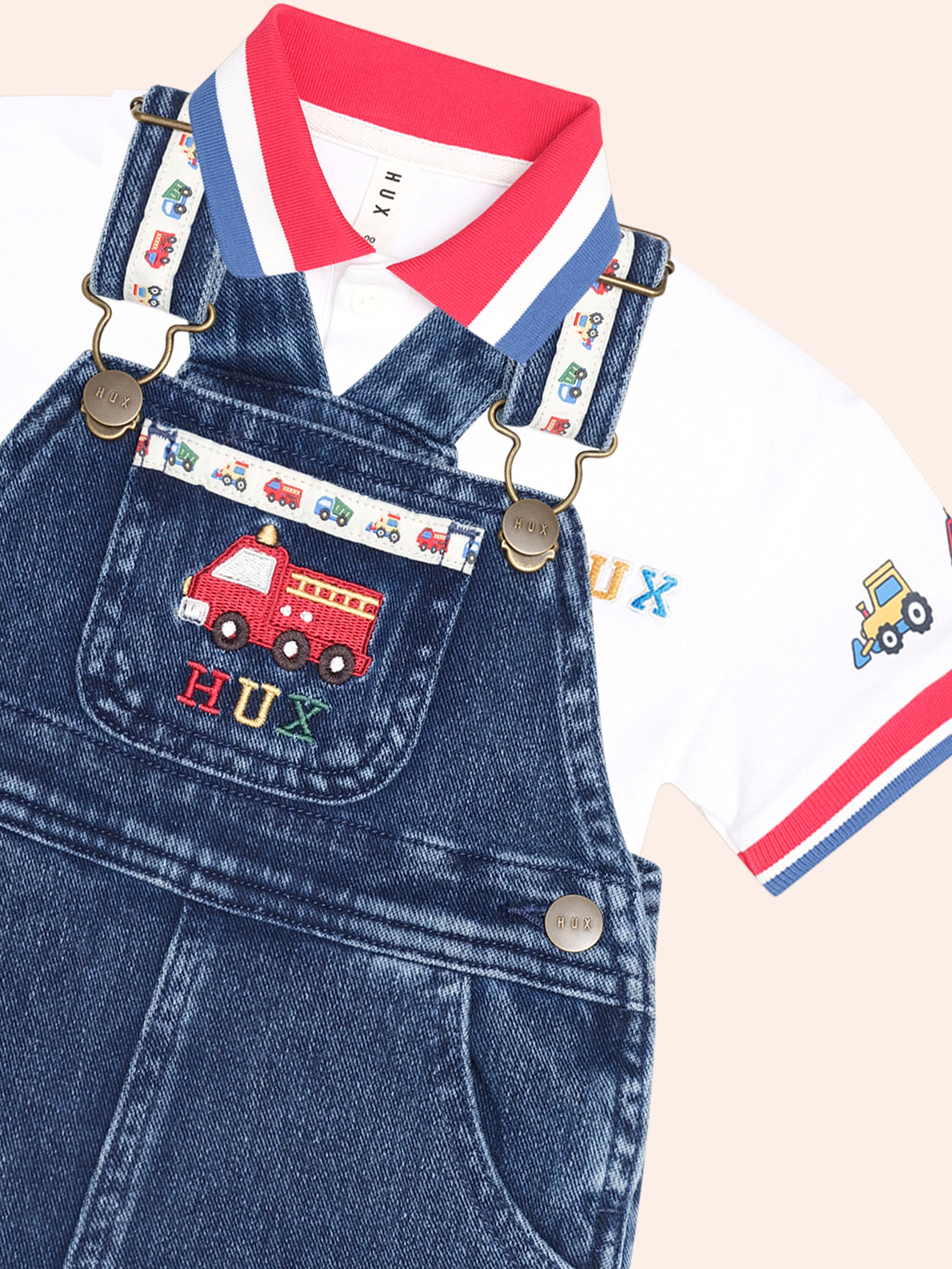 HUXBABY CONSTRUCTION 2PC SET in WHITE/ DENIM INDIGO