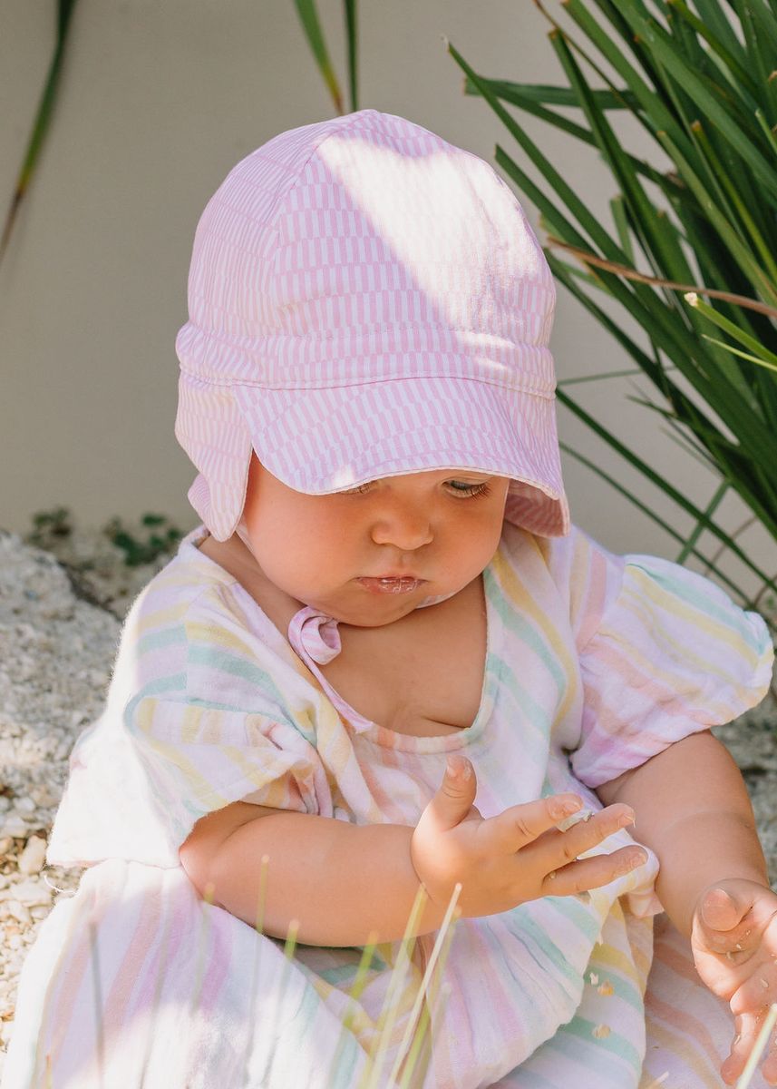 Acorn Kids Pink Sprinkle Soft Jersey Flap Cap in Pink and Cream