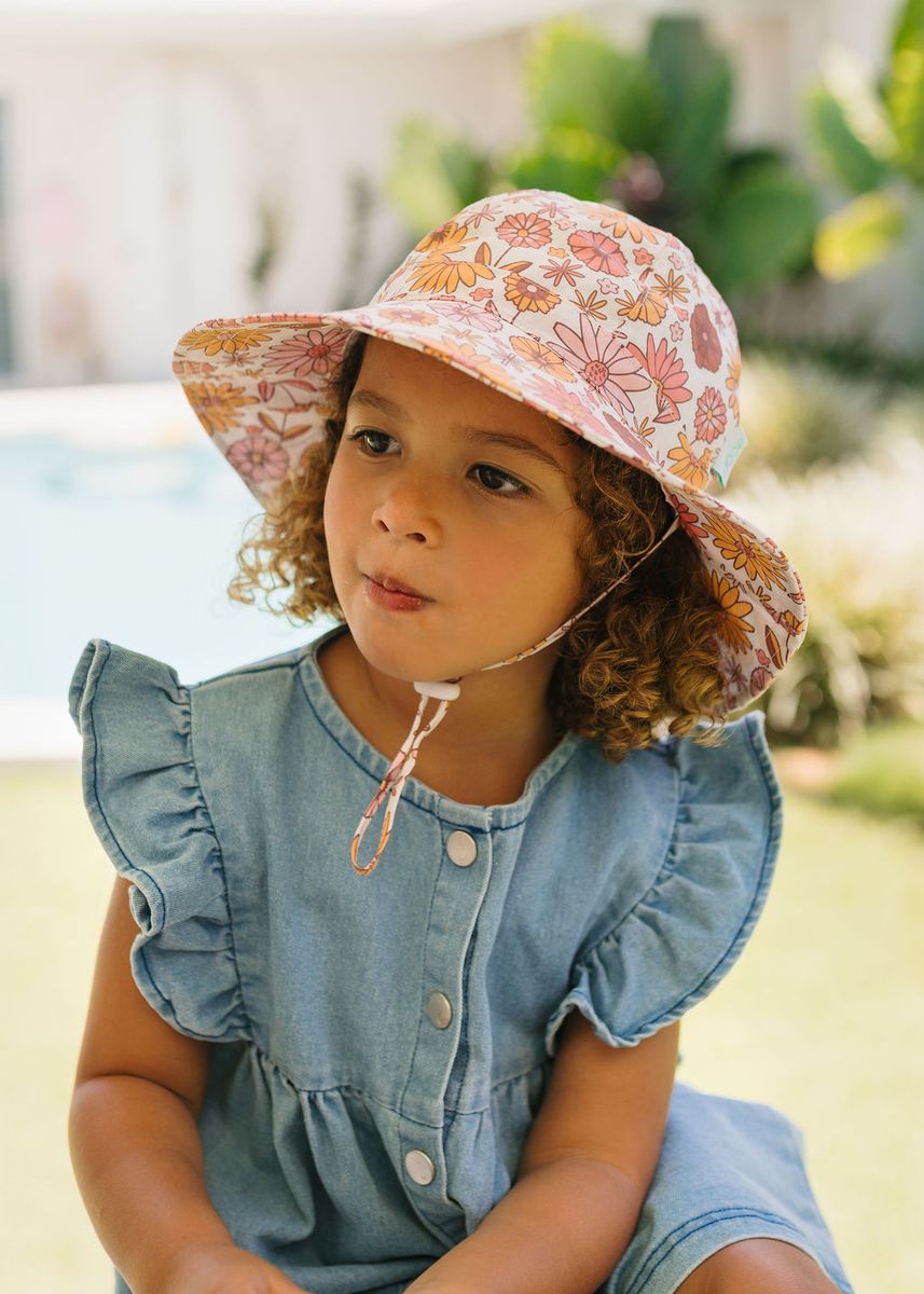 Acorn Kids Retro Blooms Wide Brim Sunhat in Cream, Pink and Amber