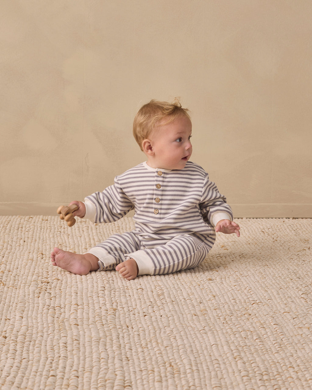Quincy Mae Relaxed Jumpsuit Slate Stripe in SLATE