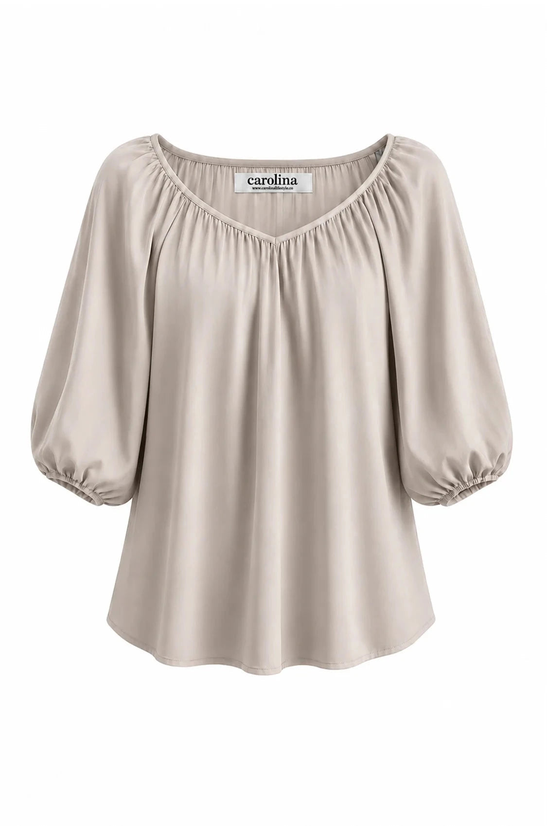 Carolina Mandy V Neck Mid Sleeve Top in Taupe in Single