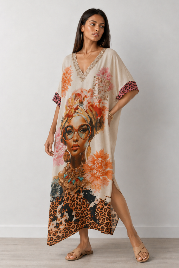LA SOFIA VLSD710 (A3252) - FLORENCE SHIMMER DRESS - LEOPARD LADY in Leopard Lady