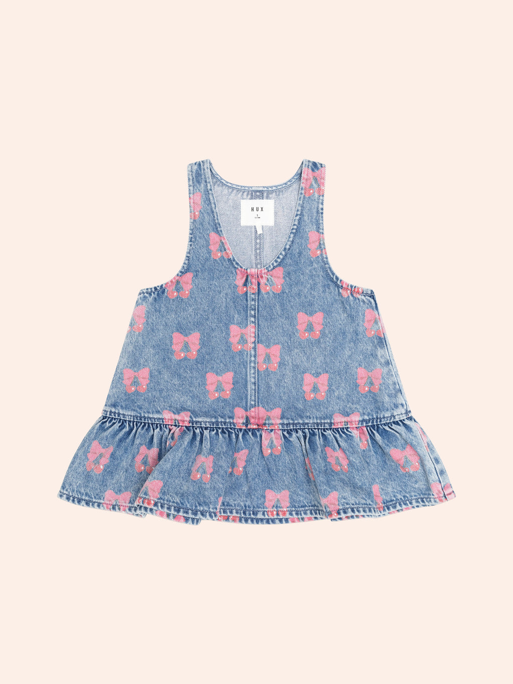 HUXBABY DREAMY DENIM CHERRY PINAFORE in MULTI DENIM