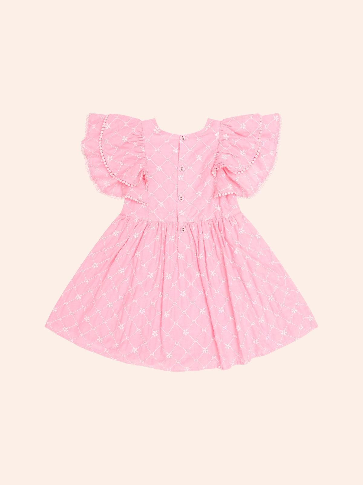 HUXBABY FLORAL BRODERIE DRESS in PEONY