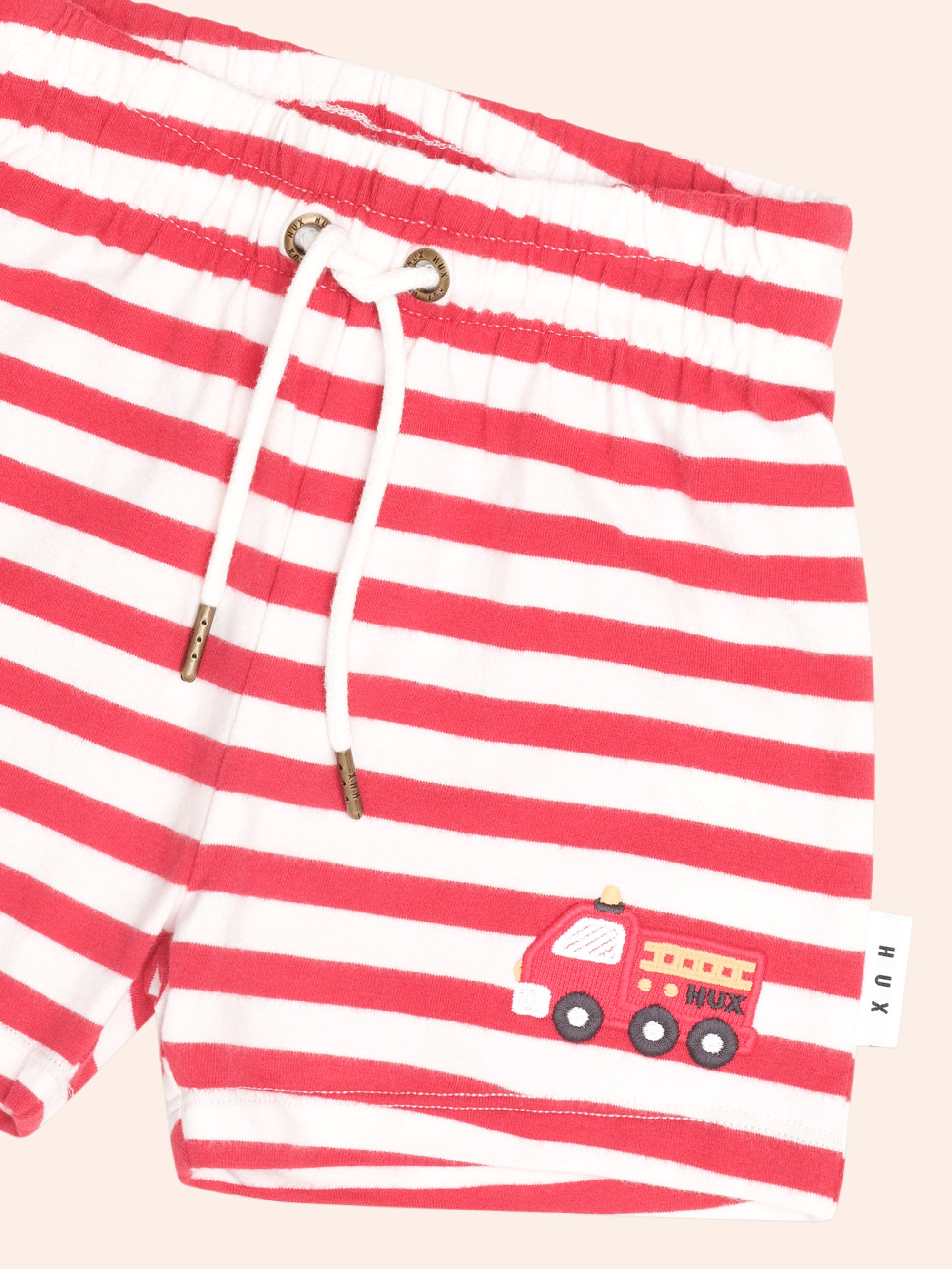HUXBABY FIREMAN HUX STRIPE SHORT in RACER RED /ALMOND MILK
