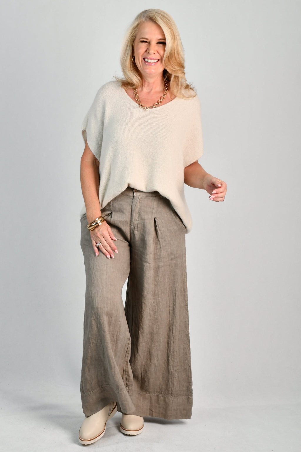 LA SOFIA VLSP130 (12786) - CAMILLA LINEN PANT - FANGO in Fango