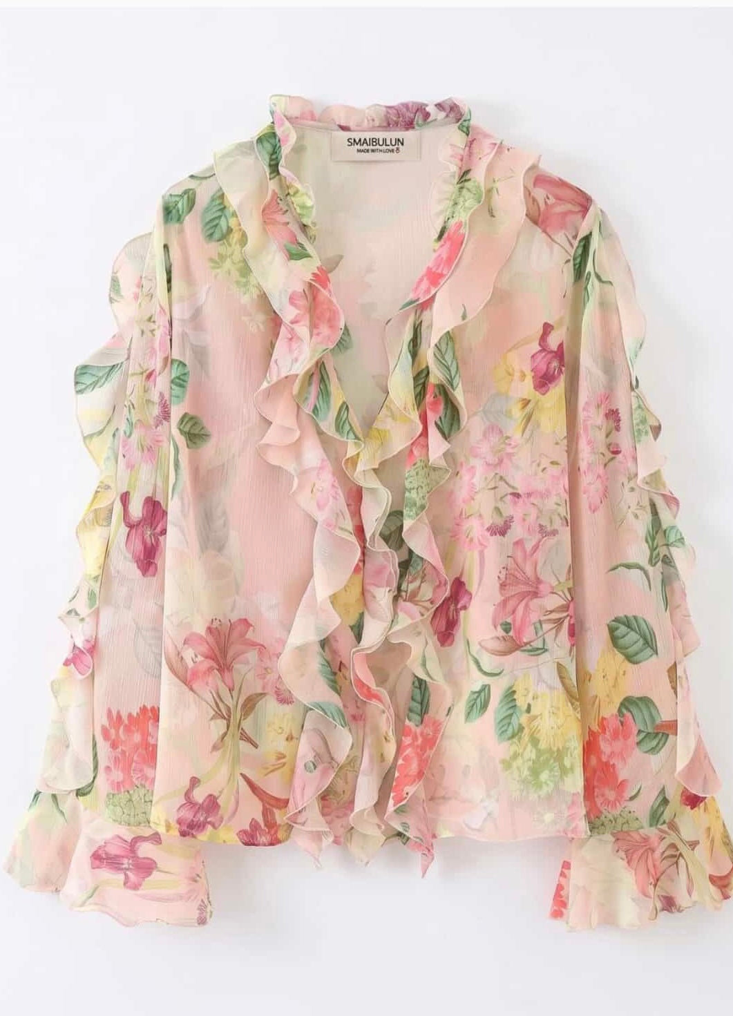 Smaibulun - Floral Ruffle Chiffon Blouse
