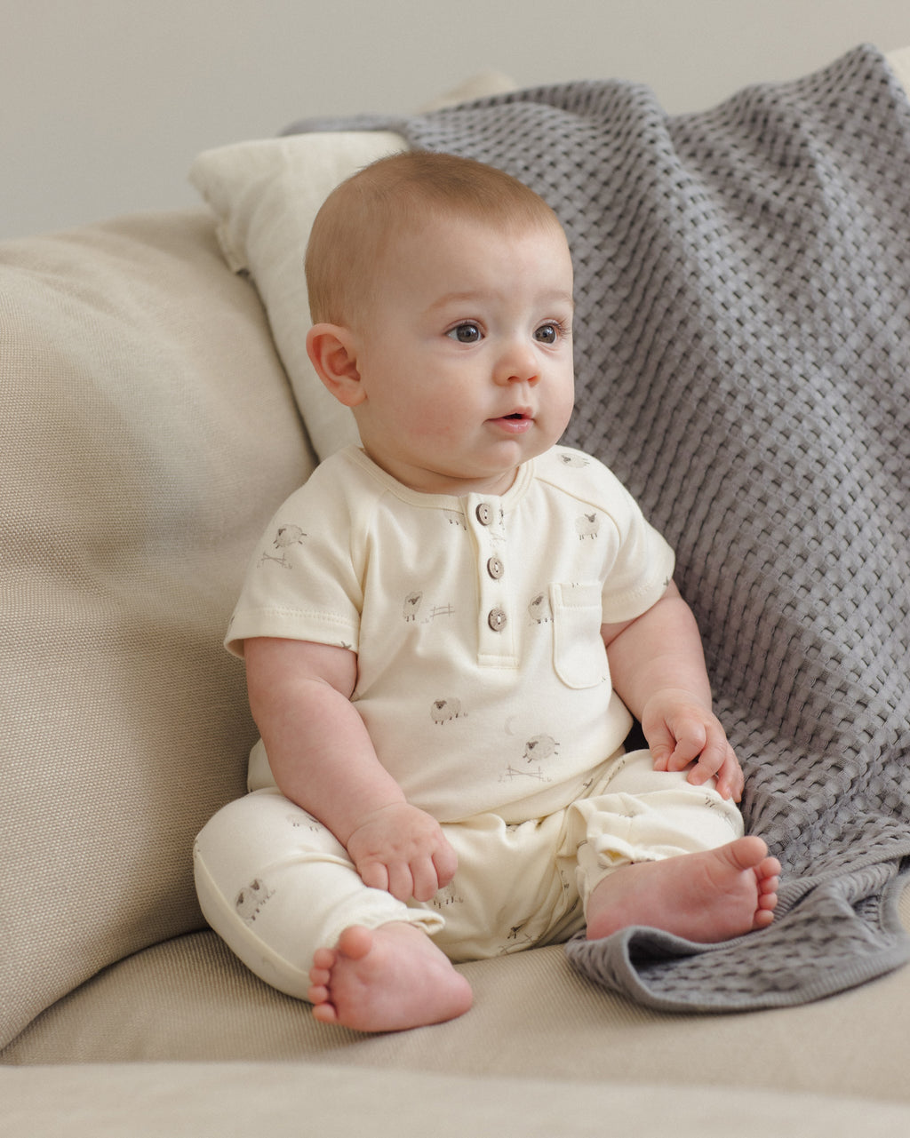 Quincy Mae Short Sleeve Jumpsuit Sheep in IVORY