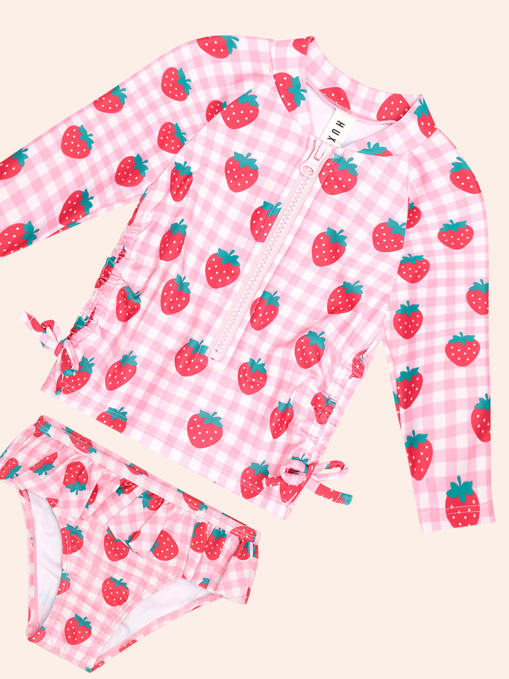HUXBABY STRAWBERRY CHECK 2PC SWIM SET in STRAWBERRY