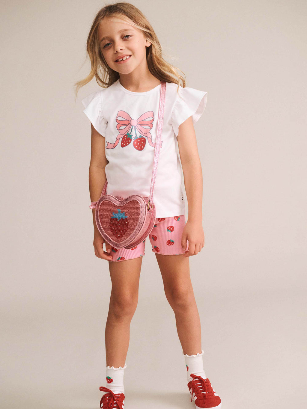 HUXBABY STRAWBERRY PRINT RIB BIKE SHORT in STRAWBERRY PRINT
