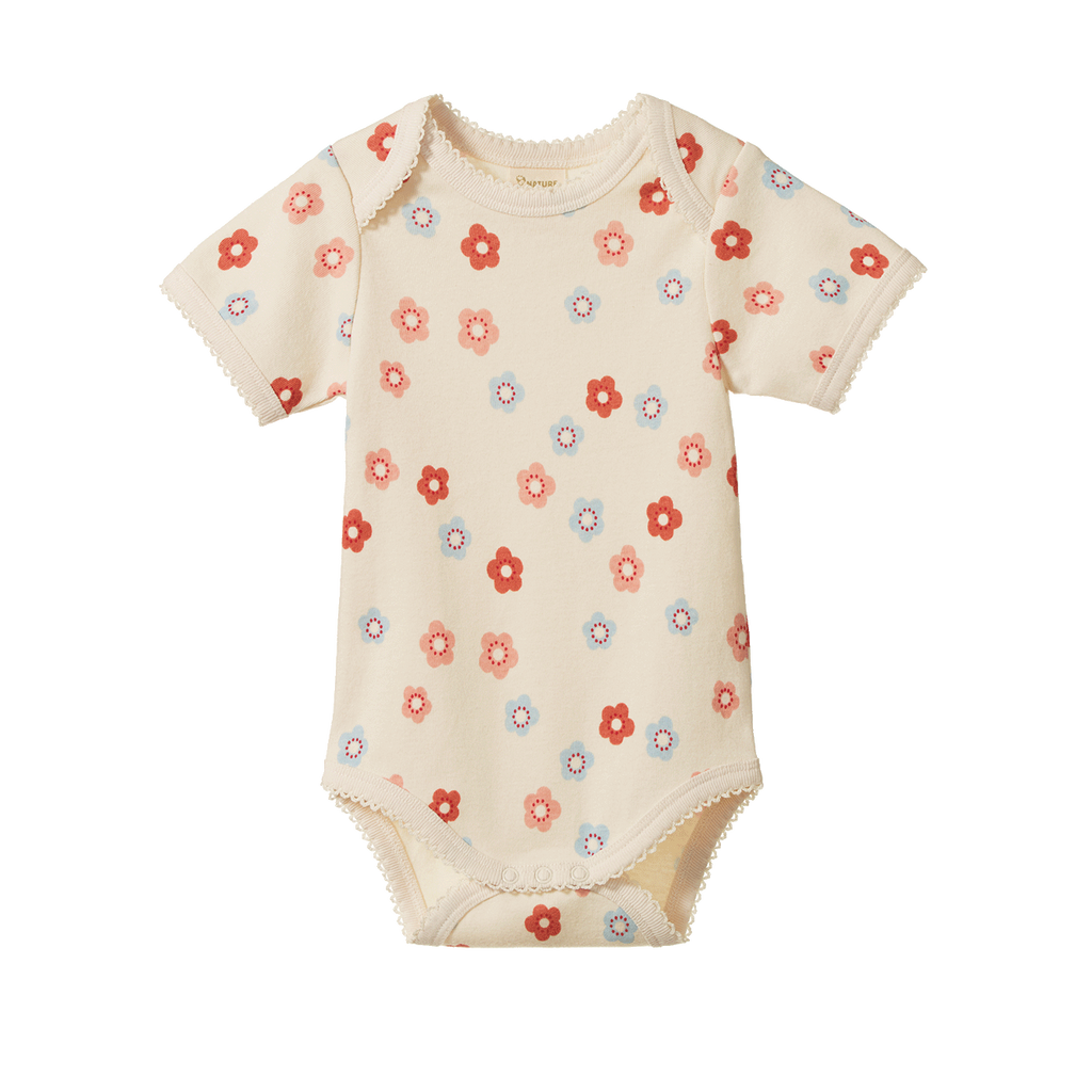 Nature Baby Short Sleeve Bodysuit in Petite Flora Stamp Print