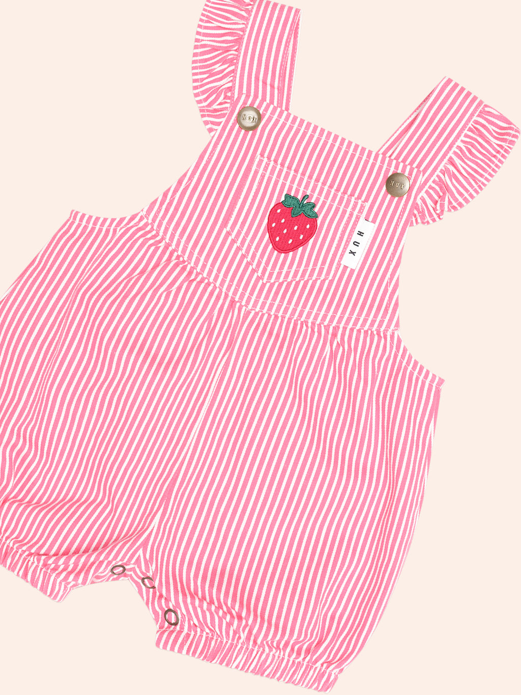 HUXBABY STRAWBERRY EMB STRIPE PLAYSUIT in HONEYSUCKLE / ALMOND MILK