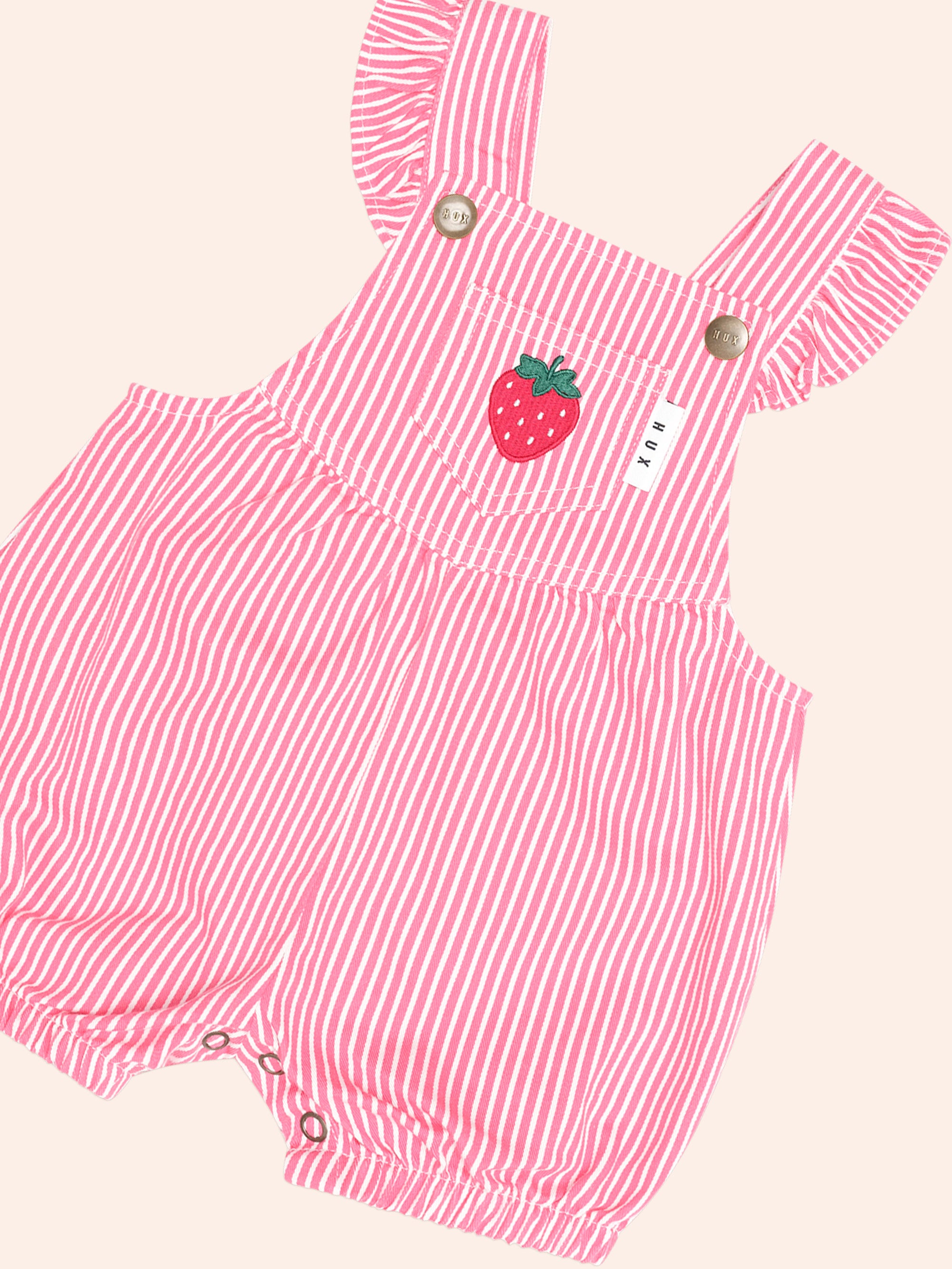 HUXBABY STRAWBERRY EMB STRIPE PLAYSUIT in HONEYSUCKLE / ALMOND MILK