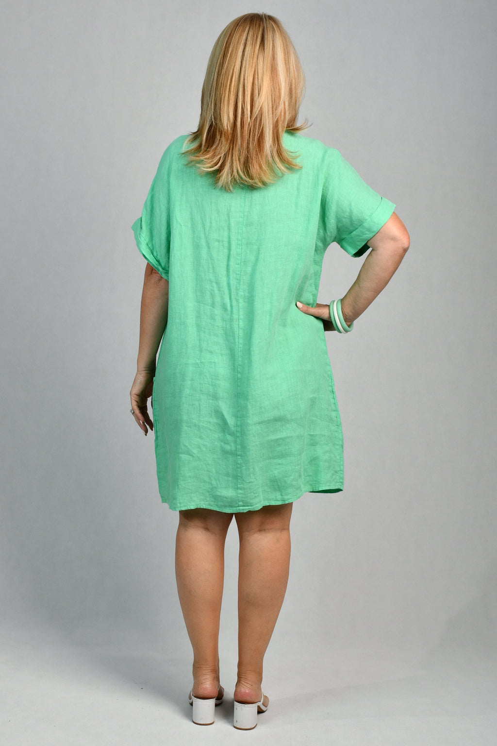 LA SOFIA VLSD370 (14590) - NINA LINEN DRESS - MARINE GREEN in Marine Green